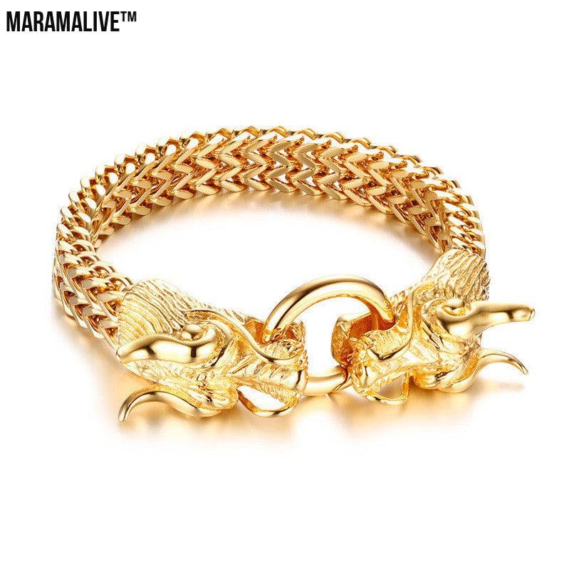 Titanium steel men's golden dragon head bracelet