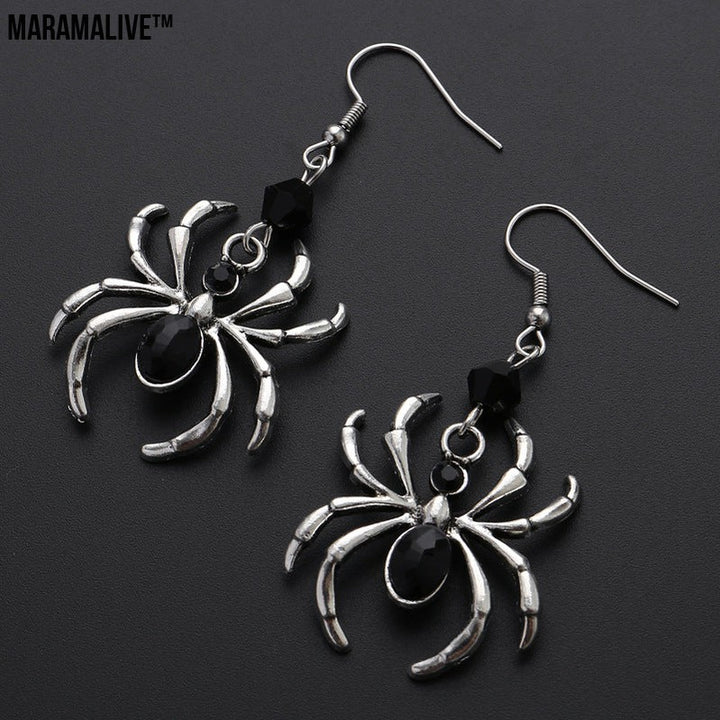 Title: Alluring Arachnids: Dark Art Gothic Beautiful Style Black Spider Earrings Design Sense Punk