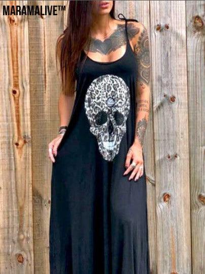 Title: Drop Dead Gorgeous - Strap Style Skull Mid-length Print Dress