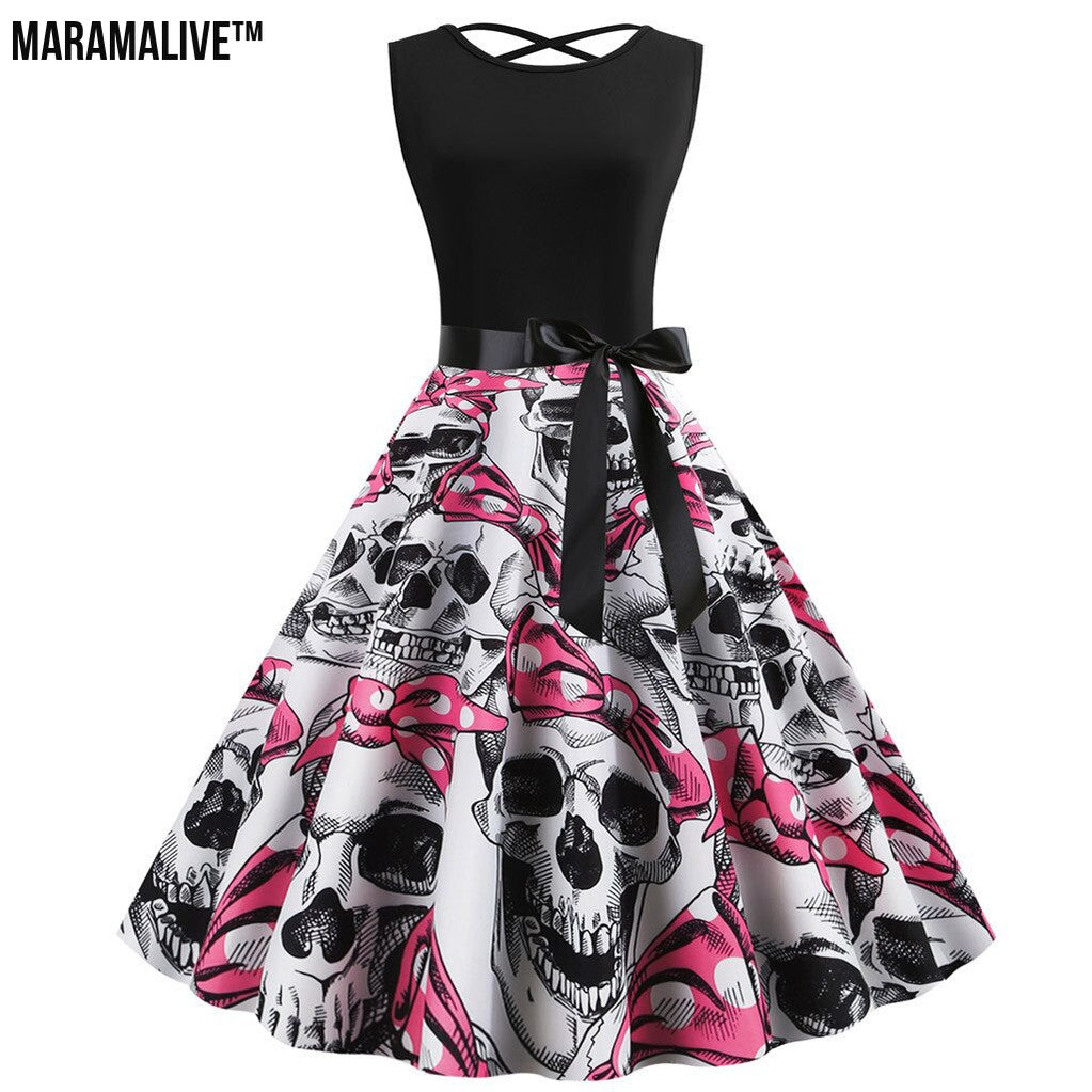 Title: Trick or Treat Temptress Halloween sleeveless print dress