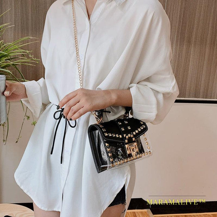 Transparent studded shoulder bag