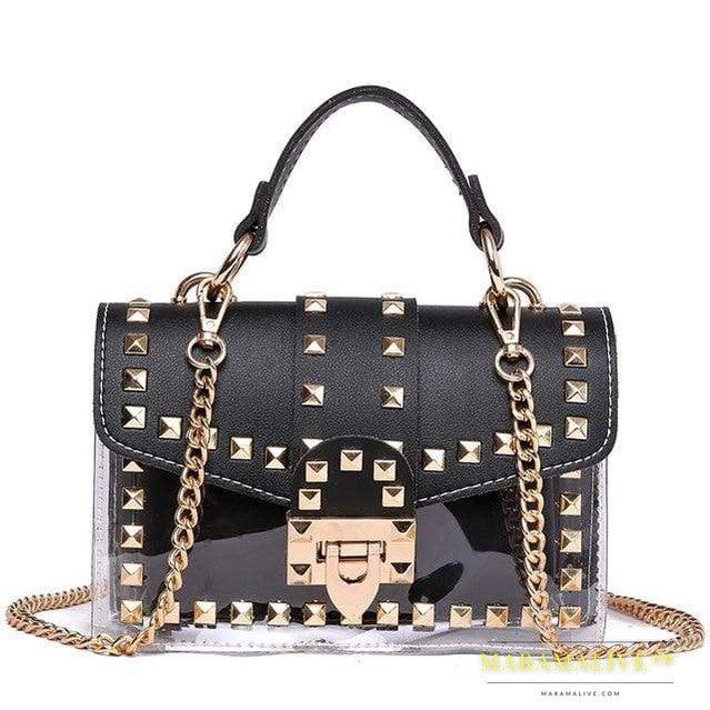 Transparent studded shoulder bag