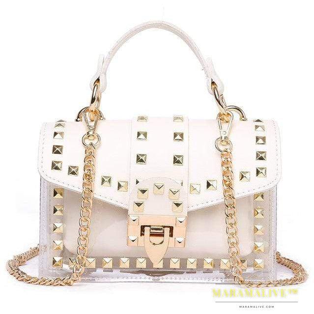 Transparent studded shoulder bag