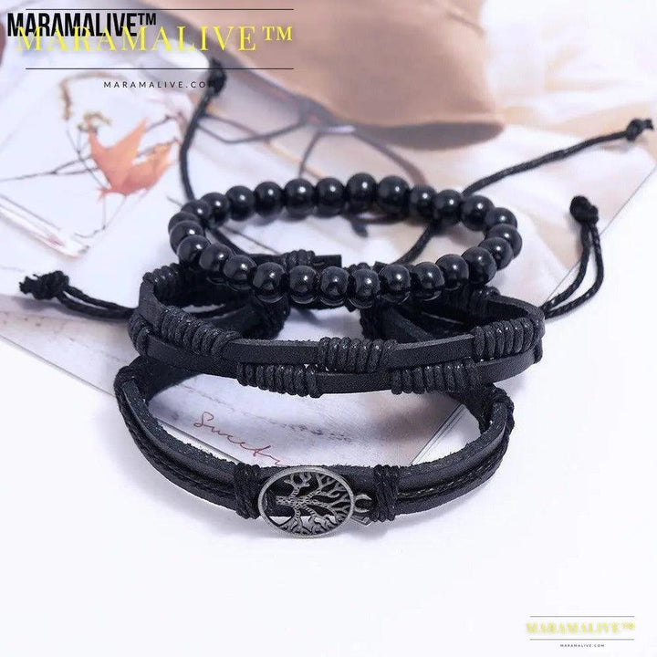 Tree Of Life Men's Leather Woven Bracelet