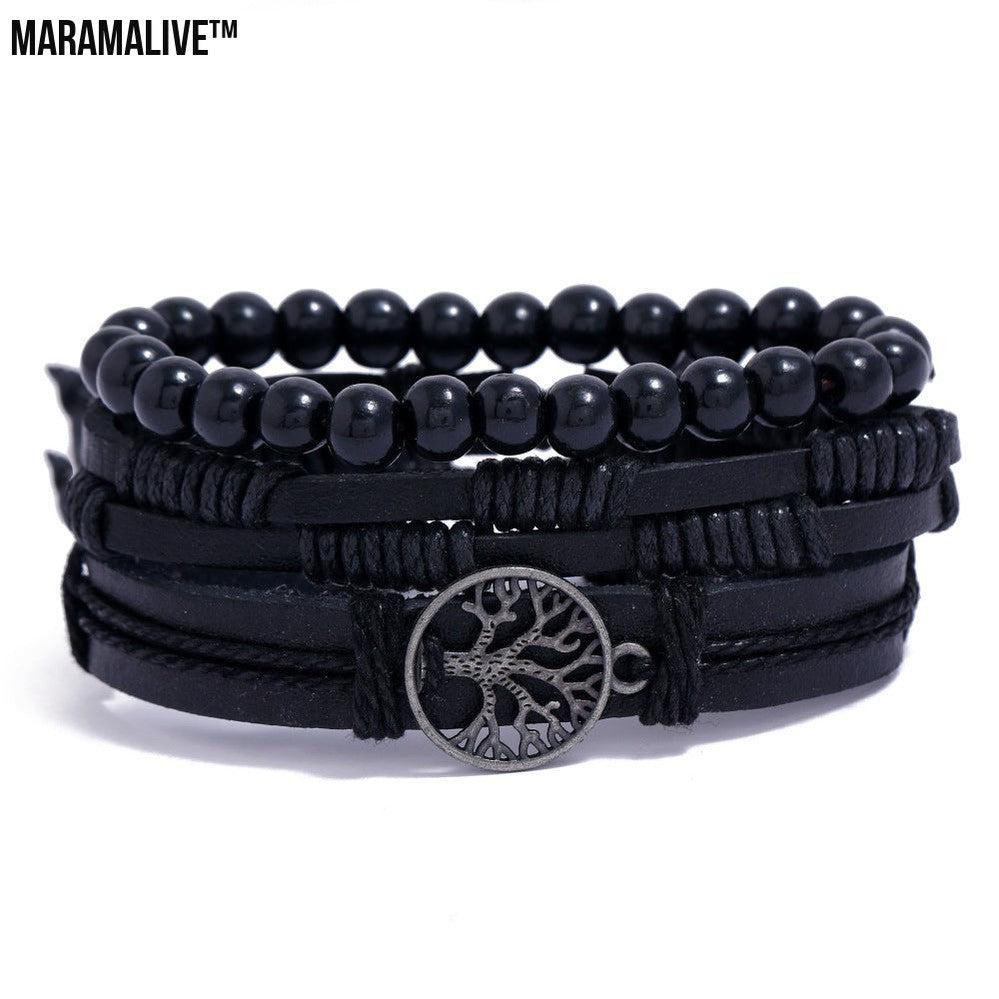 Tree Of Life Men's Leather Woven Bracelet