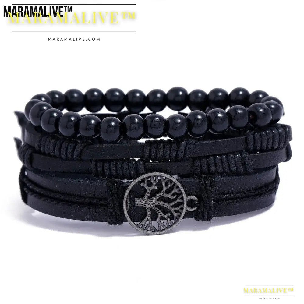 Tree Of Life Men's Leather Woven Bracelet