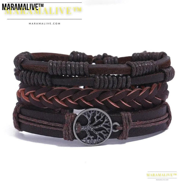 Tree Of Life Men's Leather Woven Bracelet