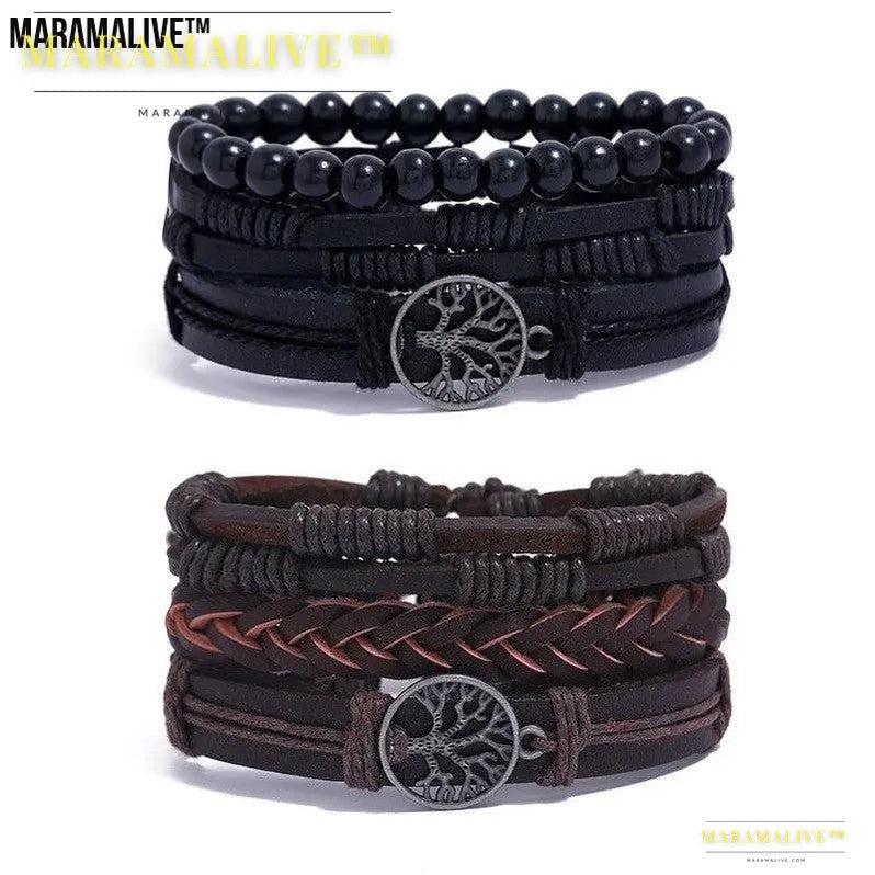 Tree Of Life Men's Leather Woven Bracelet