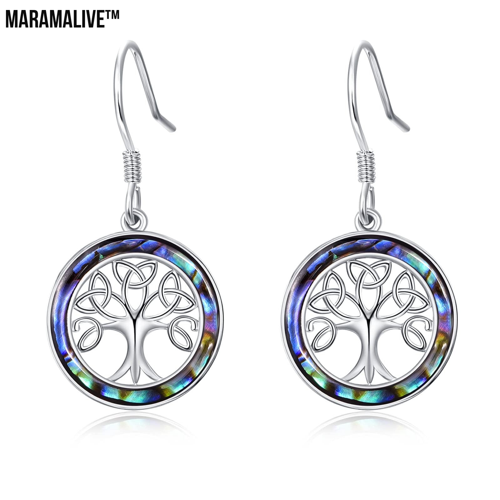 Tree of Life Earrings for Women Sterling Sliver Celtic Knot Tree Hook Earrings Small Dangle Drop with Abalone Shell Tree of Life Jewelry