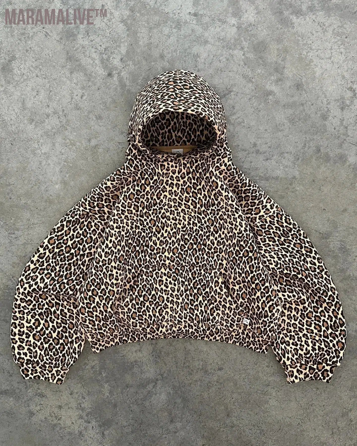 Trend Streetwear Leopard Print Fashion Loose Pullovers Hip Hop Retro Classic Casual Hoodies for Women's Gothic Sweatshirts