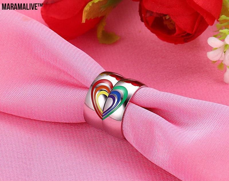 Trend Titanium Steel Rainbow Couple Ring