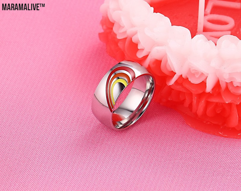 Trend Titanium Steel Rainbow Couple Ring