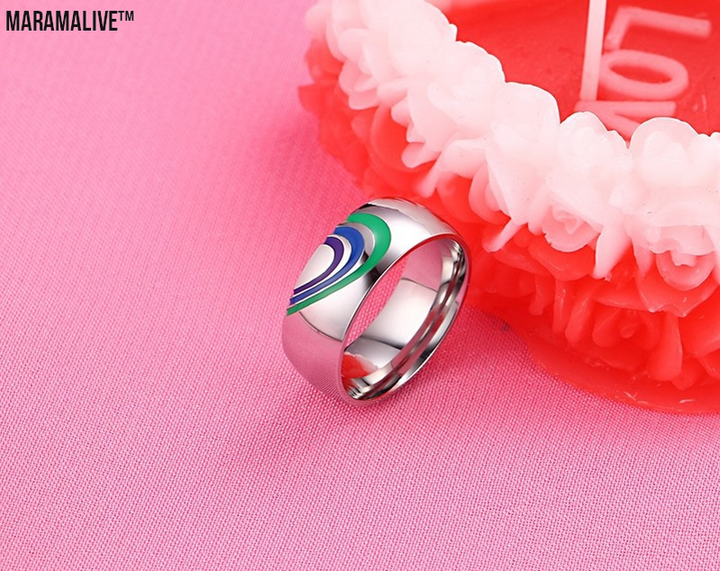 Trend Titanium Steel Rainbow Couple Ring