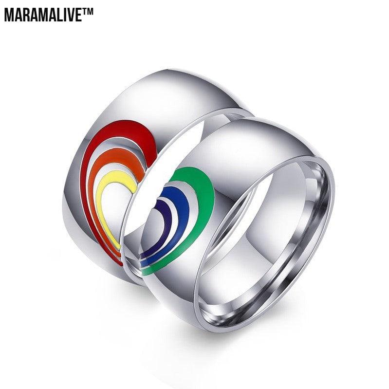 Trend Titanium Steel Rainbow Couple Ring