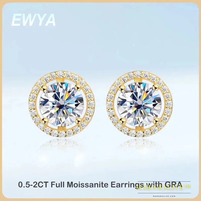 Trendy 1-4CT Full Moissanite Stud Earrings For Women Party Bridal Fine Jewelry S925 Sterling Silver Diamond Earring