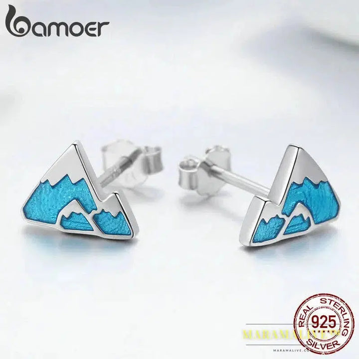 Trendy 925 Sterling Silver Unique Iceberg Small Blue Enamel Stud Earrings for Women Sterling Silver Jewelry Gift