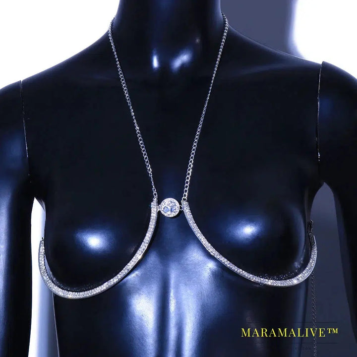 Trendy Coin Chest Bracket Bra Chain Necklace for Women Underwear Sexy Crystal Body Chain Jewelry Bikini Lingerie Gifts