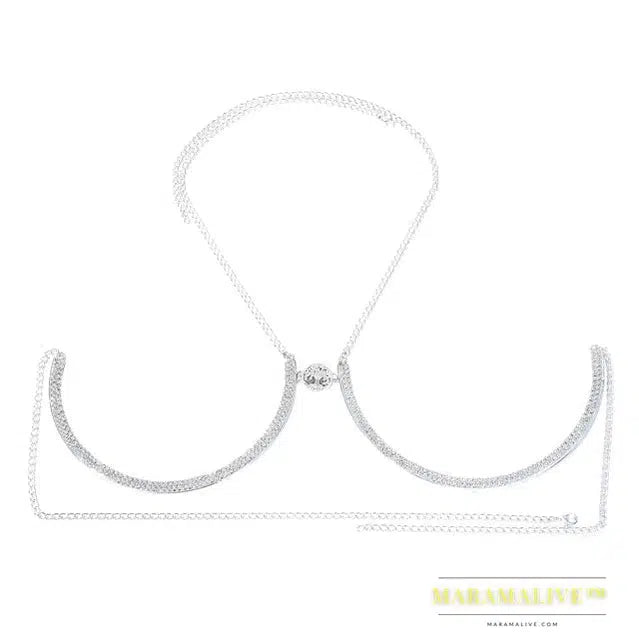 Trendy Coin Chest Bracket Bra Chain Necklace for Women Underwear Sexy Crystal Body Chain Jewelry Bikini Lingerie Gifts