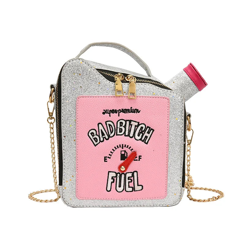 Trendy Fashion Personality Laser Sequin Embroidery Letter Oil Pot Bag with Creativity & Fun Chain Shoulder Strap