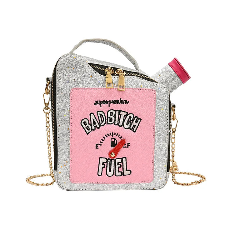 Trendy Fashion Personality Laser Sequin Embroidery Letter Oil Pot Bag with Creativity & Fun Chain Shoulder Strap