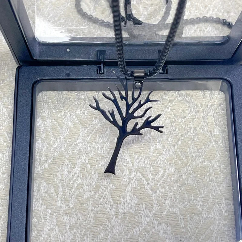 Trendy Hip-Hop Style Stainless Steel Tree of Life Pendant Necklace - Unisex Dark Jewelry, Unique Statement Piece