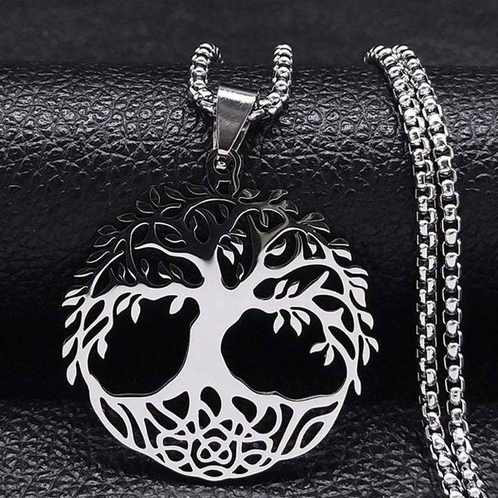 Trendy Hip-Hop Style Stainless Steel Tree of Life Pendant Necklace - Unisex Dark Jewelry, Unique Statement Piece