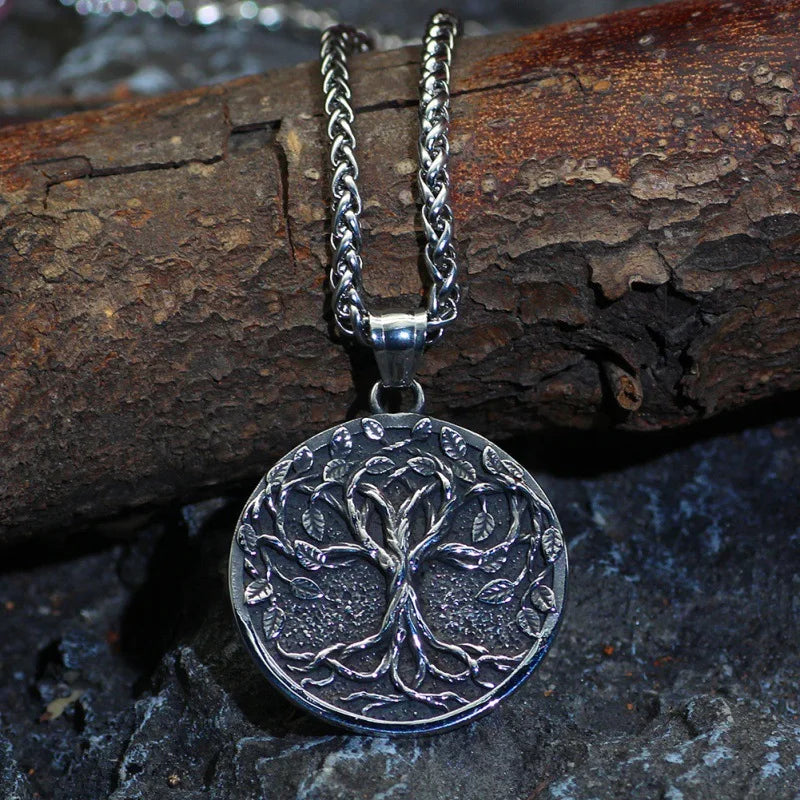 Trendy Hip-Hop Style Stainless Steel Tree of Life Pendant Necklace - Unisex Dark Jewelry, Unique Statement Piece