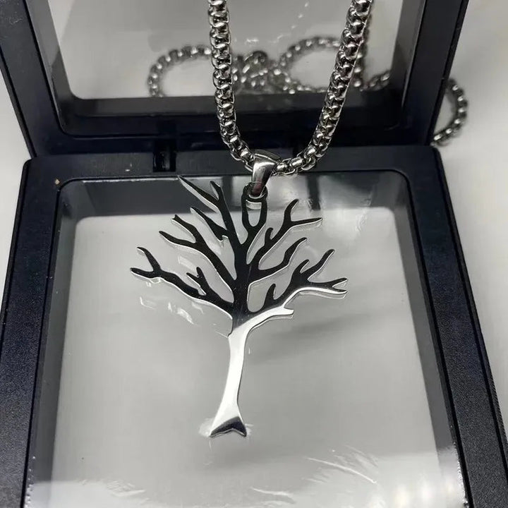 Trendy Hip-Hop Style Stainless Steel Tree of Life Pendant Necklace - Unisex Dark Jewelry, Unique Statement Piece