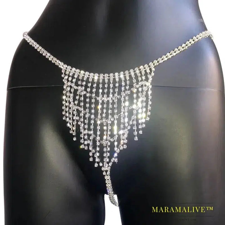 Trendy Multilayer Chain Rhinestone Body Jewelry for Women Tassel Body Chain Bra and Thong Set for Underwear Jewellery