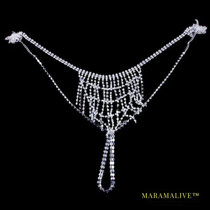 Trendy Multilayer Chain Rhinestone Body Jewelry for Women Tassel Body Chain Bra and Thong Set for Underwear Jewellery