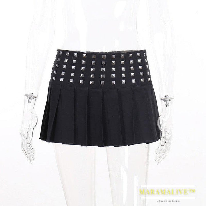 Trendy Studded High Stretch Black Pleated Skirt