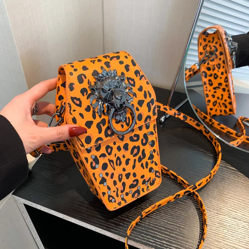 High Quality PU Leather Small Square Bag 2024 Fashion Women Shoulder Bag Cool Leopard Print Crossbody Bag