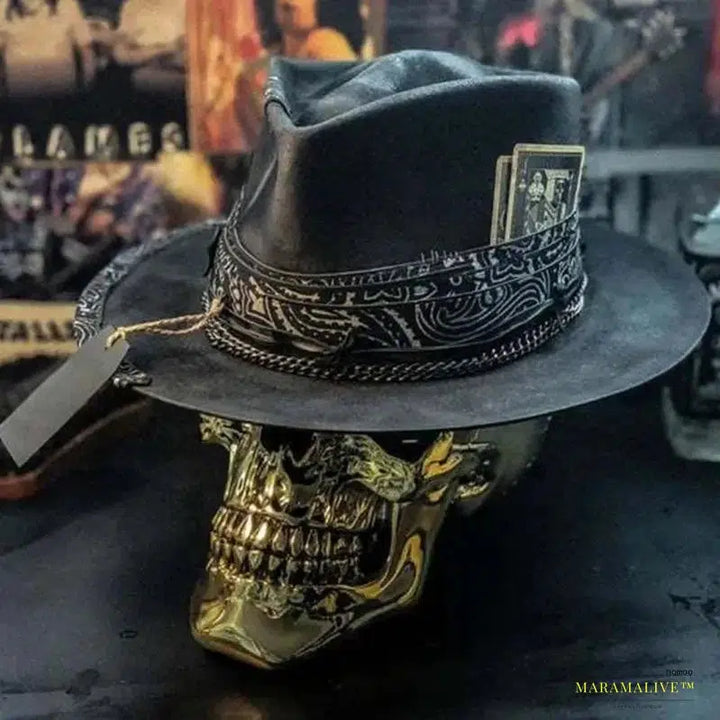 Trendy Western Halloween Gothic Cowboy Hat - Unusual Punk Style Headgear Decoration for Adults