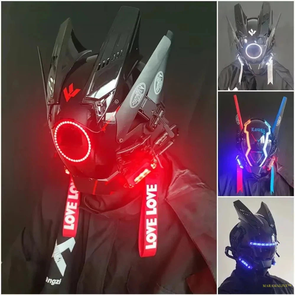 Triangle Festival of Lights LED Light Tech Mask Round Lamp Wings Braids Boy Helmet Cosplay Mask Mascara