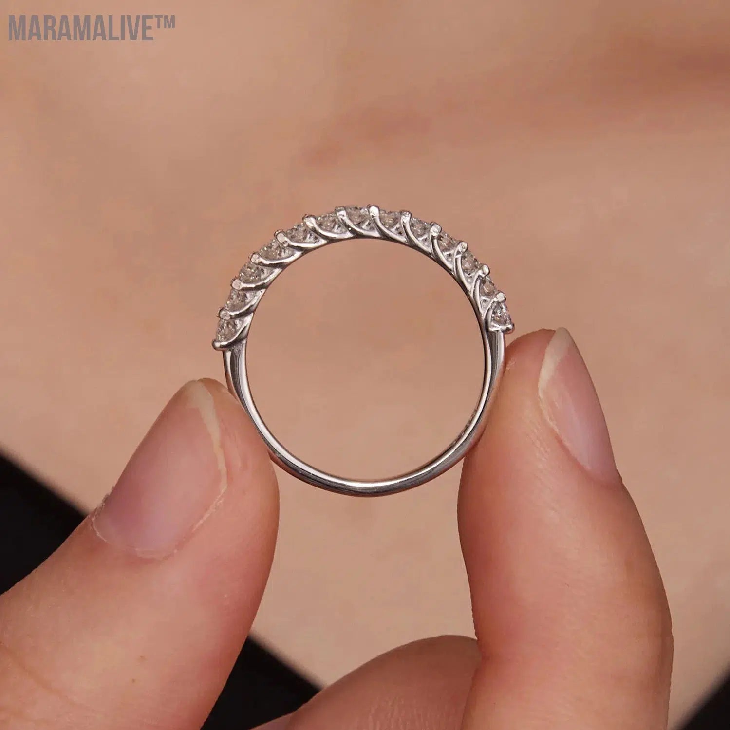 U Moissanite Ring Half Eternity Band Round Cut Diamond Ring 925 Sterling Silver Finger Ring Wedding Fine Jewelry Gifts