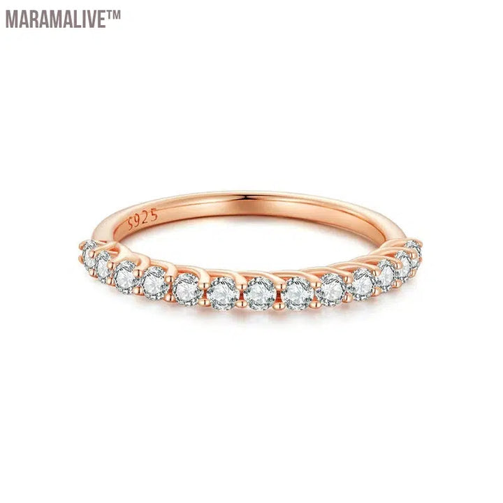 U Moissanite Ring Half Eternity Band Round Cut Diamond Ring 925 Sterling Silver Finger Ring Wedding Fine Jewelry Gifts