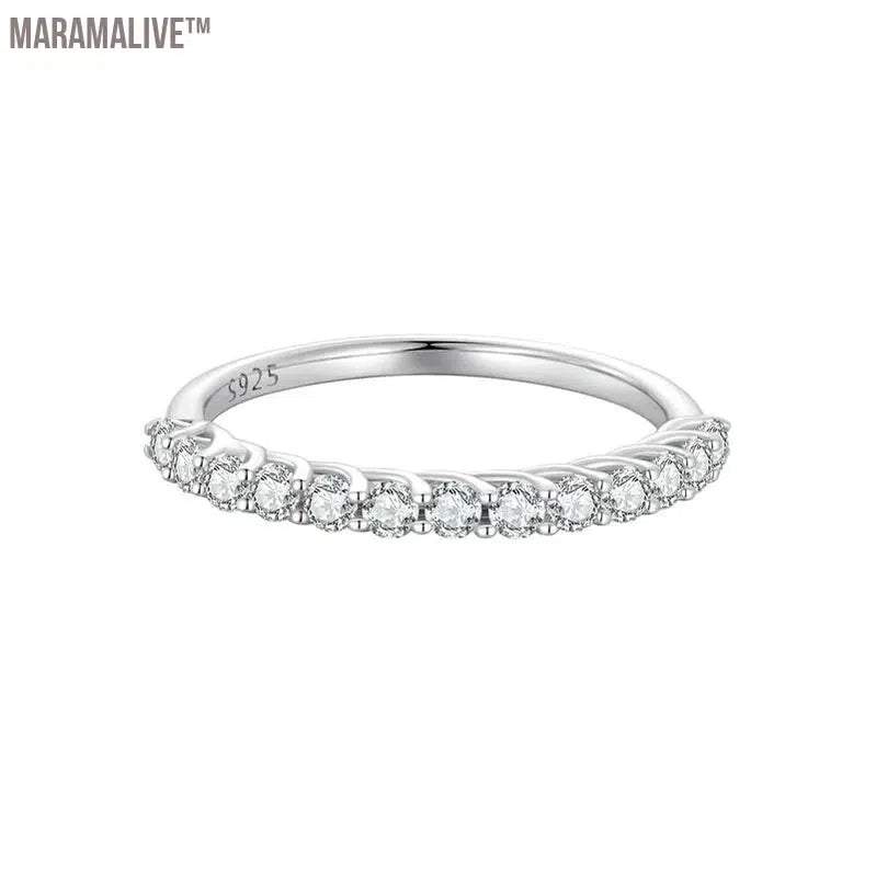 U Moissanite Ring Half Eternity Band Round Cut Diamond Ring 925 Sterling Silver Finger Ring Wedding Fine Jewelry Gifts