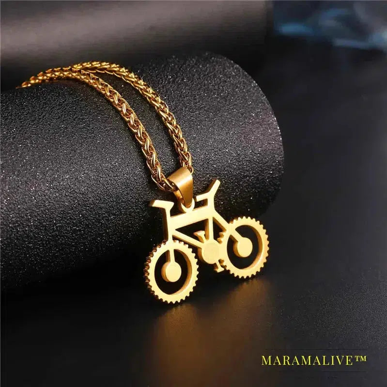 U7 Stainless Steel Bicycle Sports Charm Bike Pendant Necklace Black Gold Color Steampunk Biking Jewelry Gift