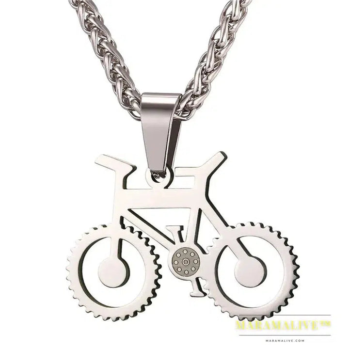 U7 Stainless Steel Bicycle Sports Charm Bike Pendant Necklace Black Gold Color Steampunk Biking Jewelry Gift