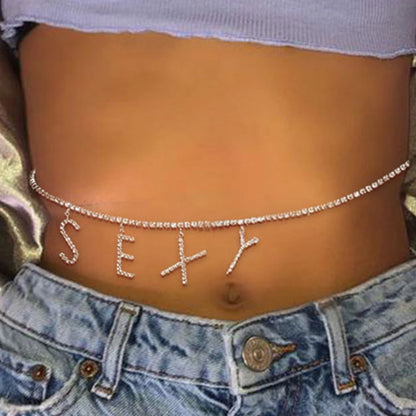 DIY Sexy Letter Waist Chain for Women New Charm Rhinestone Crystal Body Chain Belly Harness Bikini Jewelry Party Gift