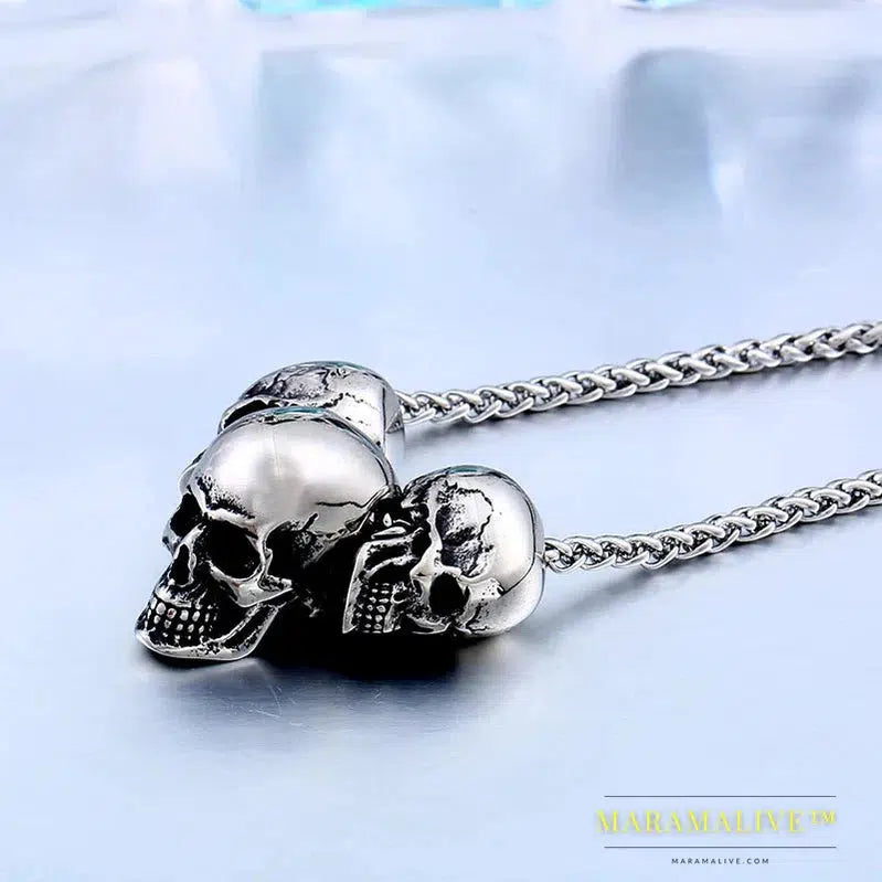 Unique 316L Stainless Steel New Arrival Super Punk Gold color Skull Biker Pendant Necklace Fashion charm Jewelry BP8-216