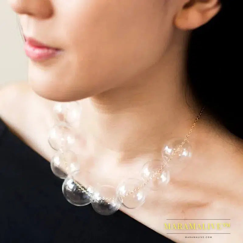 Unique Charming Clear 9 Glass Bubble Beads Necklace Women 2019 Summer Style Statement Pearl Ball