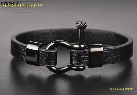 Unique Clasped Jewelry - Titanium Steel Leather Bracelet for Men