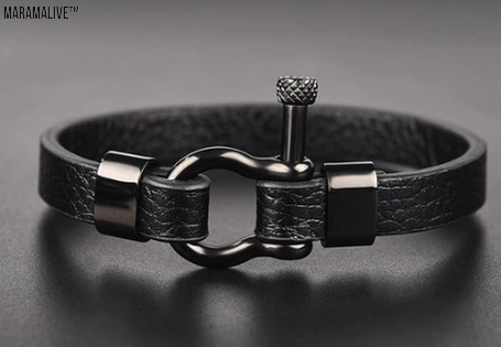 Unique Clasped Jewelry - Titanium Steel Leather Bracelet for Men