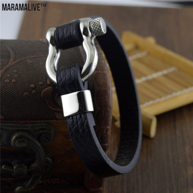 Unique Clasped Jewelry - Titanium Steel Leather Bracelet for Men