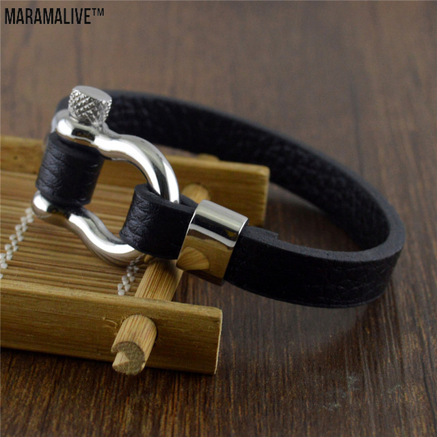 Unique Clasped Jewelry - Titanium Steel Leather Bracelet for Men