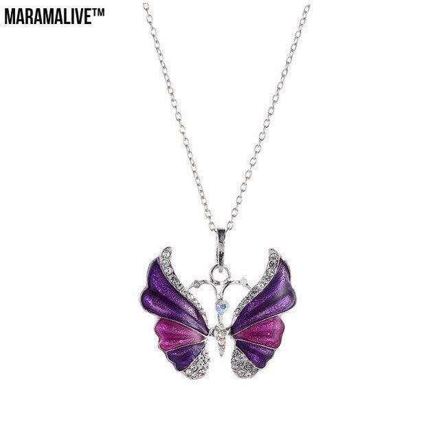 Unique Colorful Butterfly Pendant Stunning Silver Necklace for Her