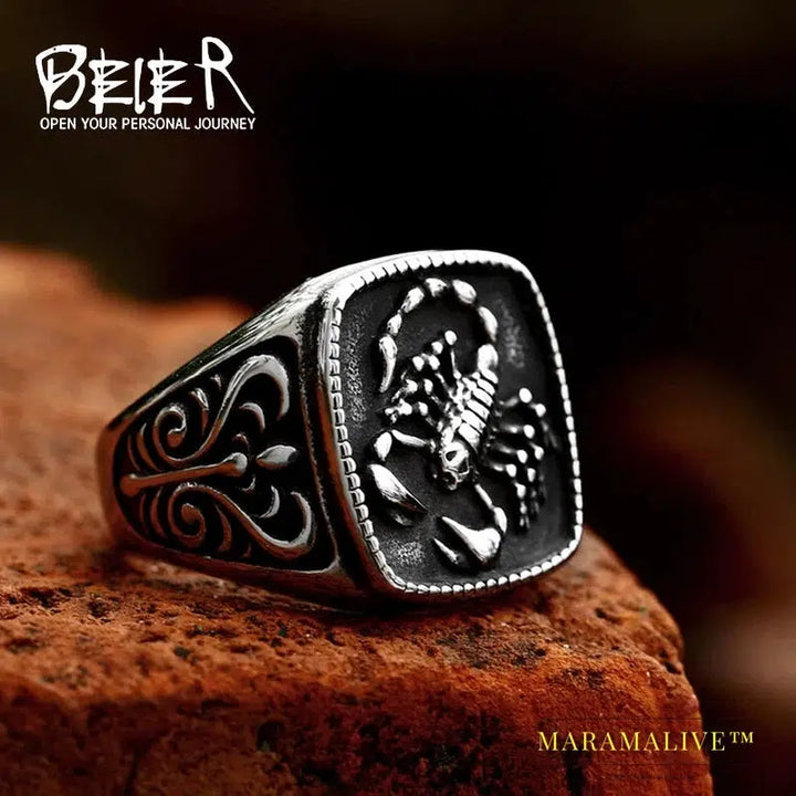 Unique Design Stainless Steel Scorpion Ring For Men Biker Gothic Flower Sign Ring Punk Animal Jewelry Gift