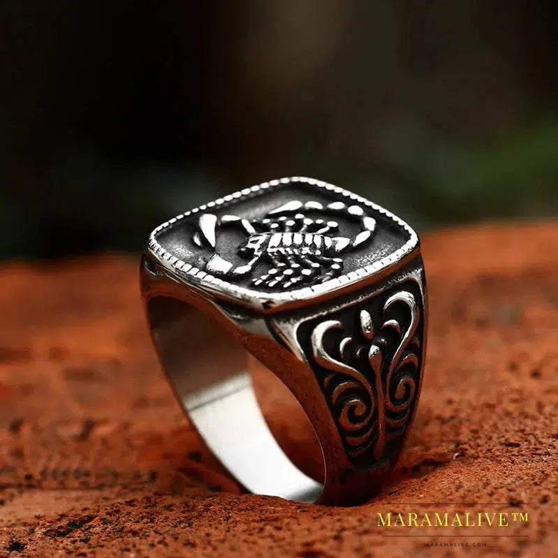 Unique Design Stainless Steel Scorpion Ring For Men Biker Gothic Flower Sign Ring Punk Animal Jewelry Gift