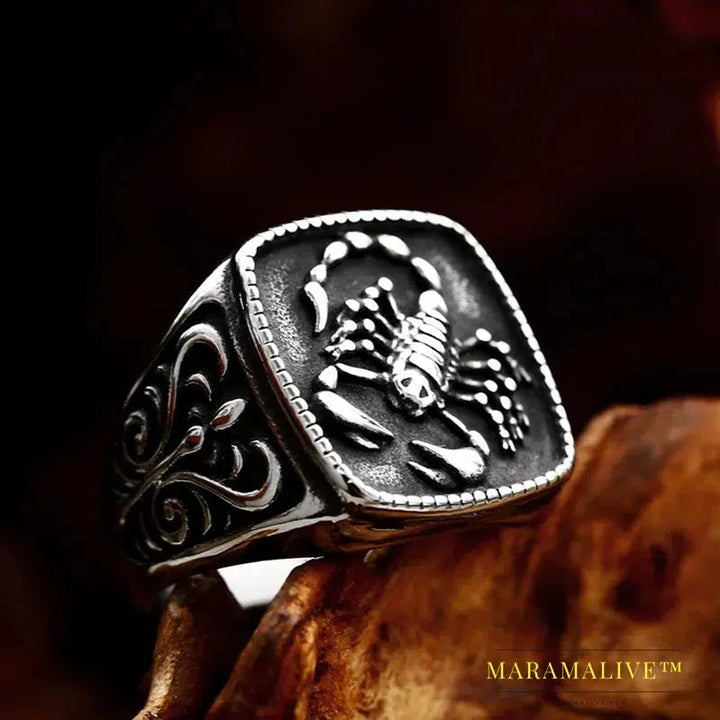 Unique Design Stainless Steel Scorpion Ring For Men Biker Gothic Flower Sign Ring Punk Animal Jewelry Gift